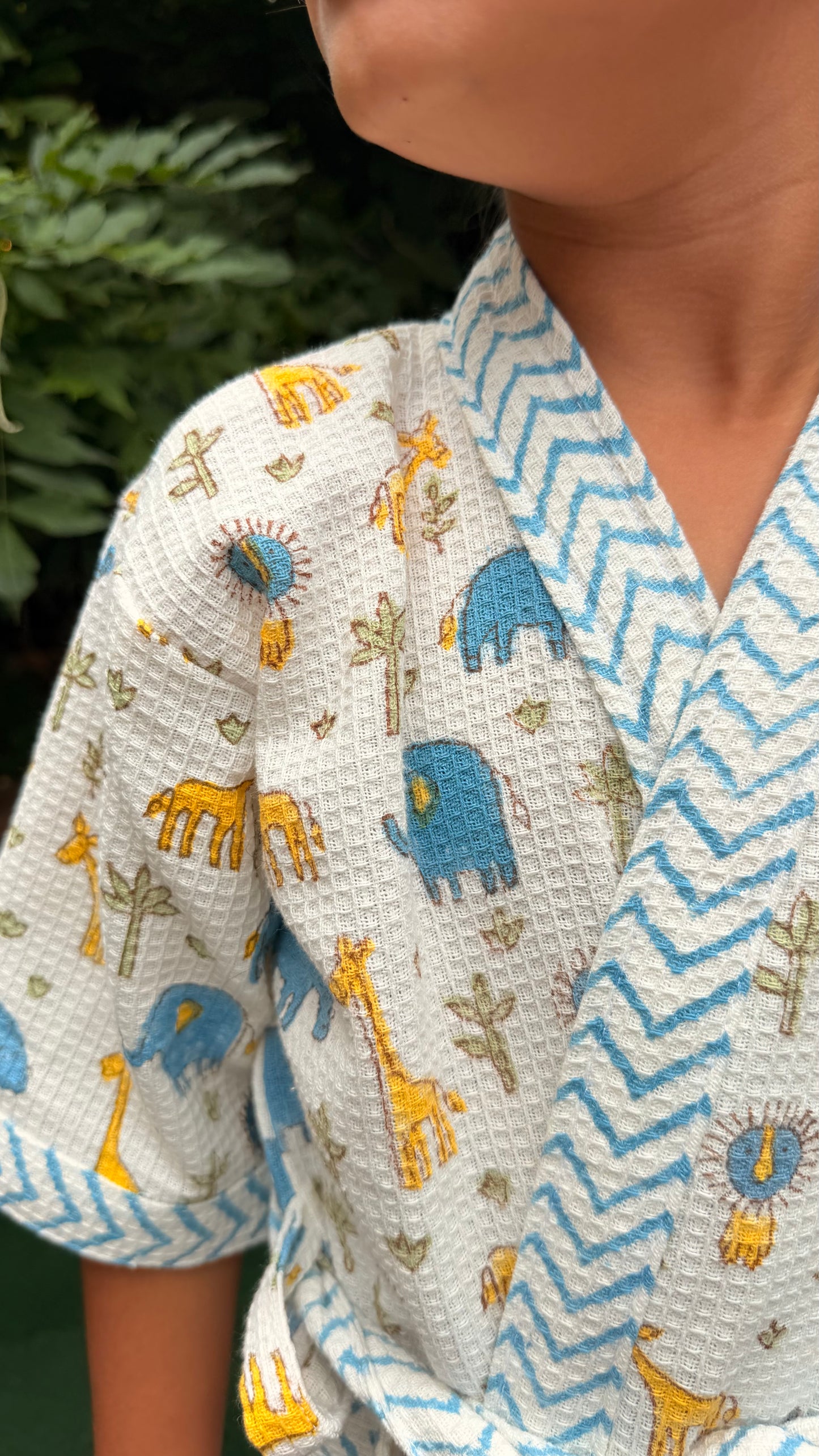 Jungle Giggles - Cotton Block Printed Kids Bathrobe