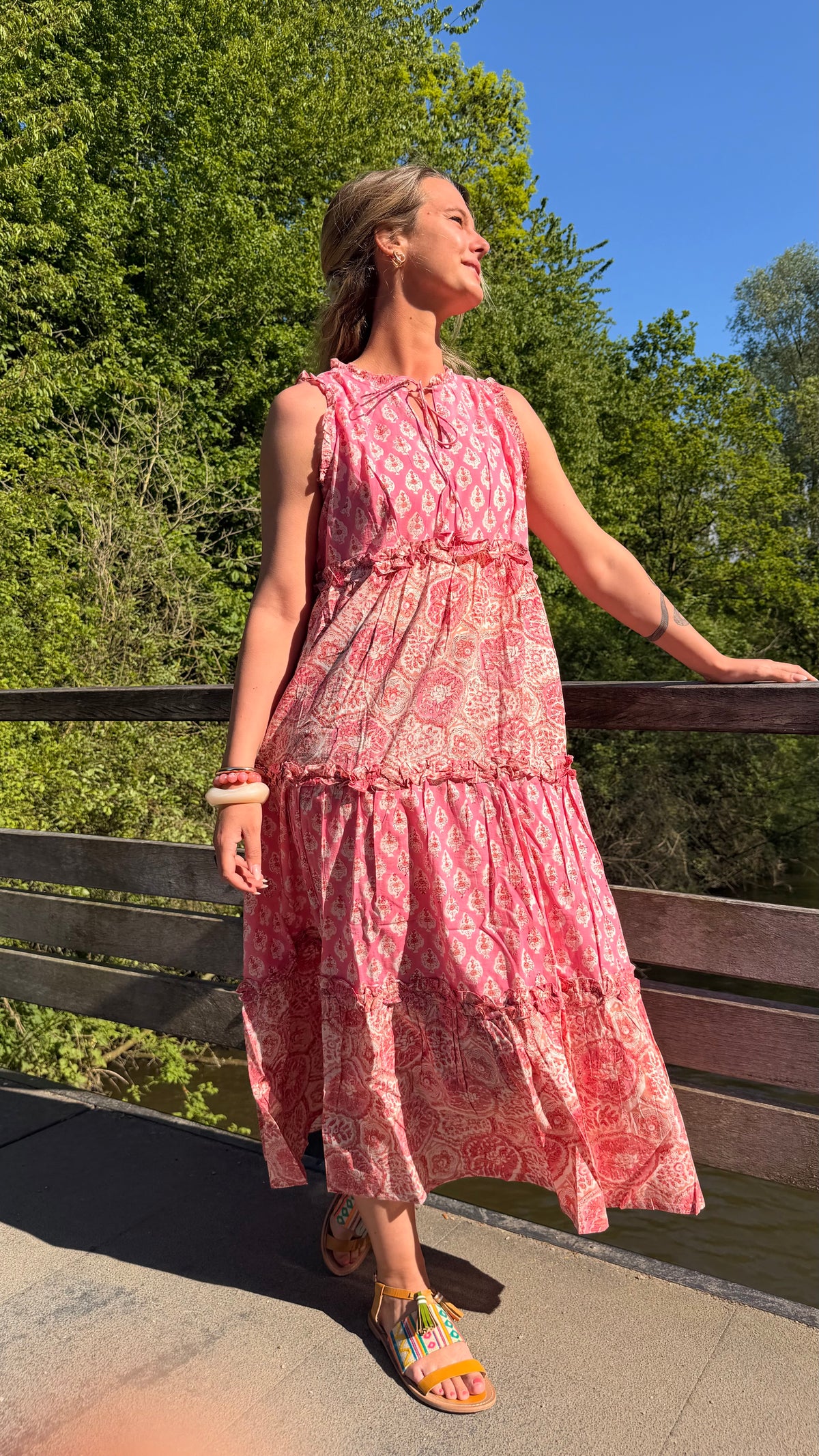 Rose Garden Handblock Printed Long Dress