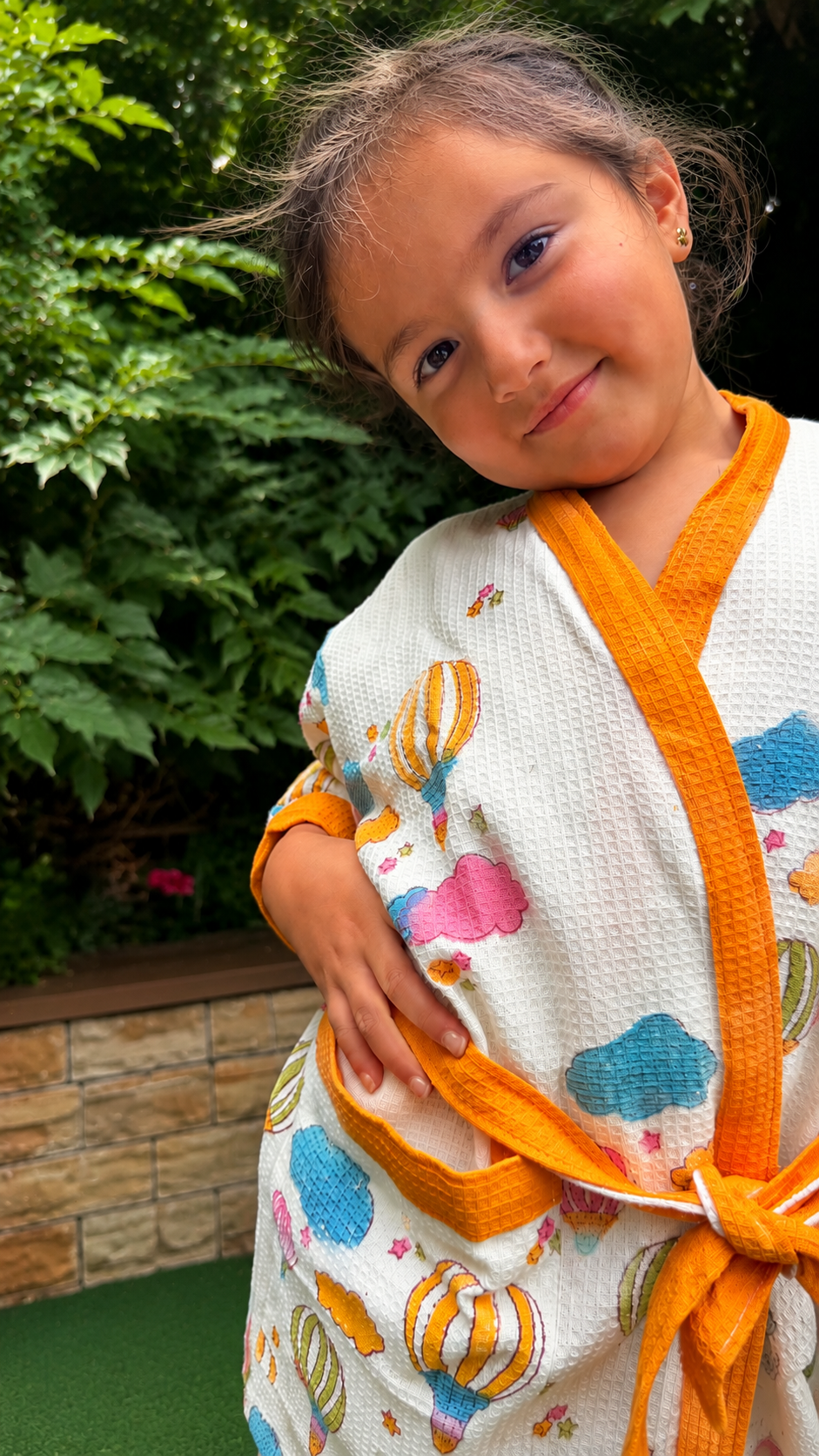 Cloudy Cuddles - Cotton Block Printed Kids Bathrobe