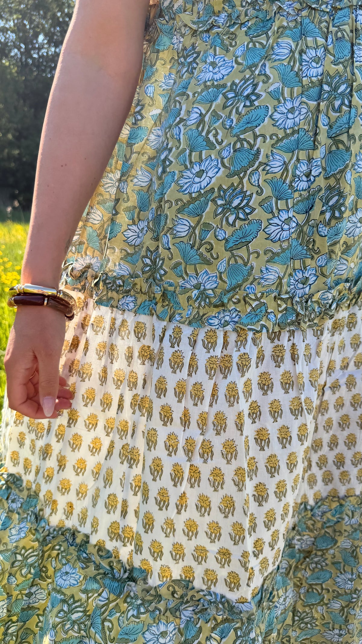 Golden Fields Handblock Printed Long Dress