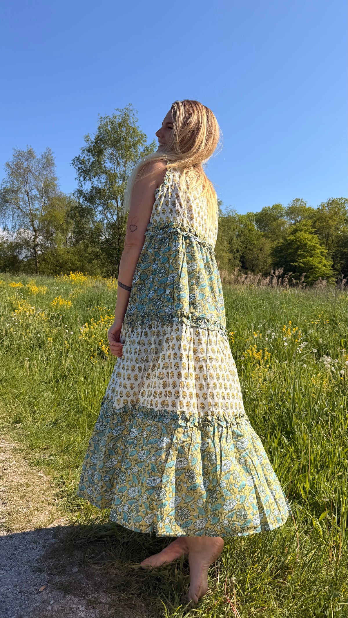 Golden Fields Handblock Printed Long Dress