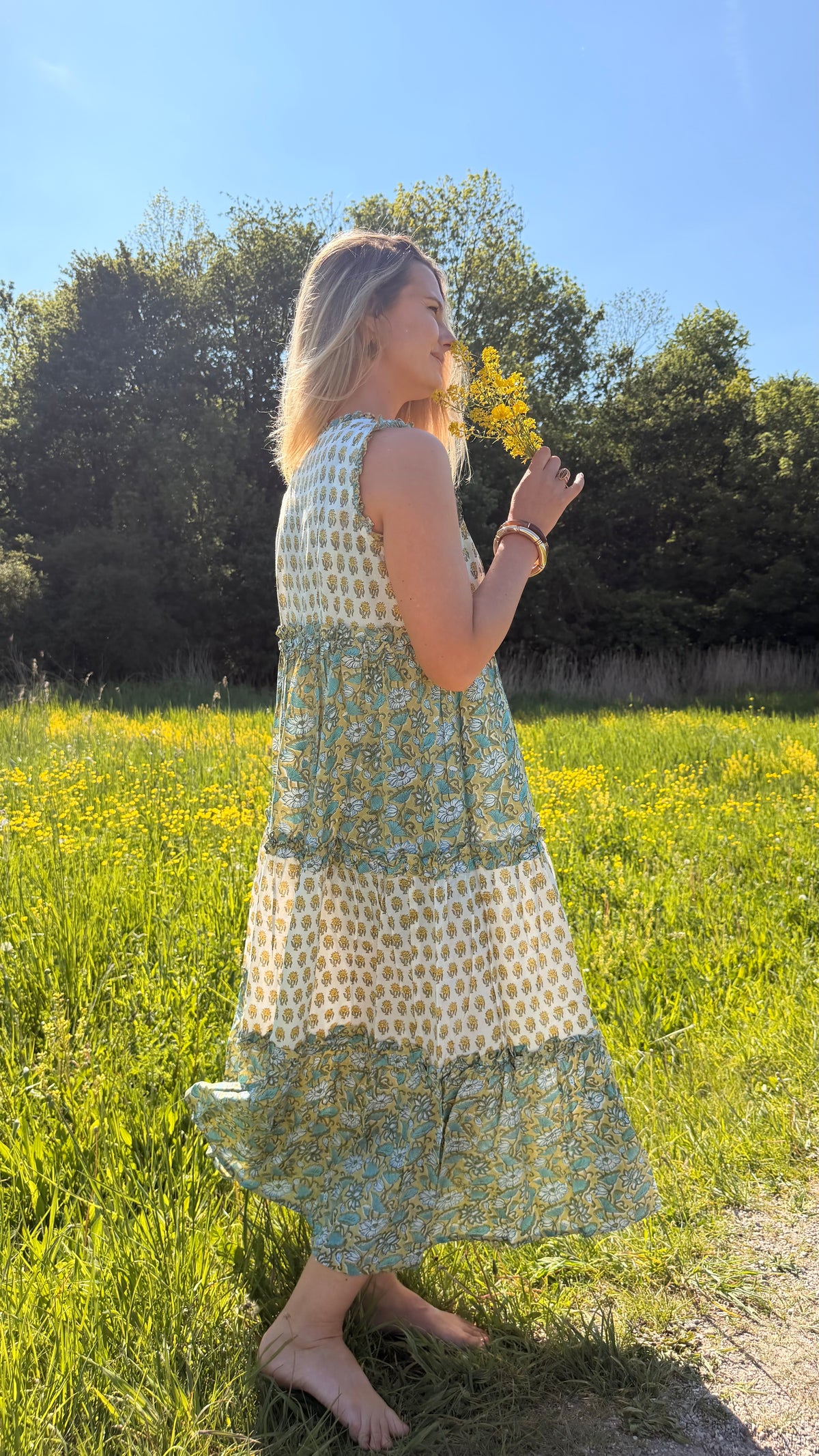 Golden Fields Handblock Printed Long Dress