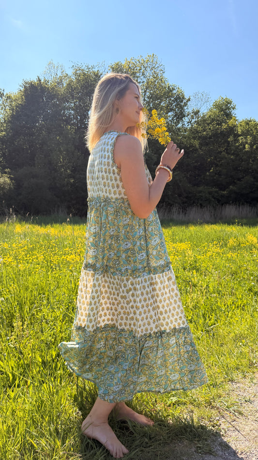 Golden Fields Handblock Printed Long Dress