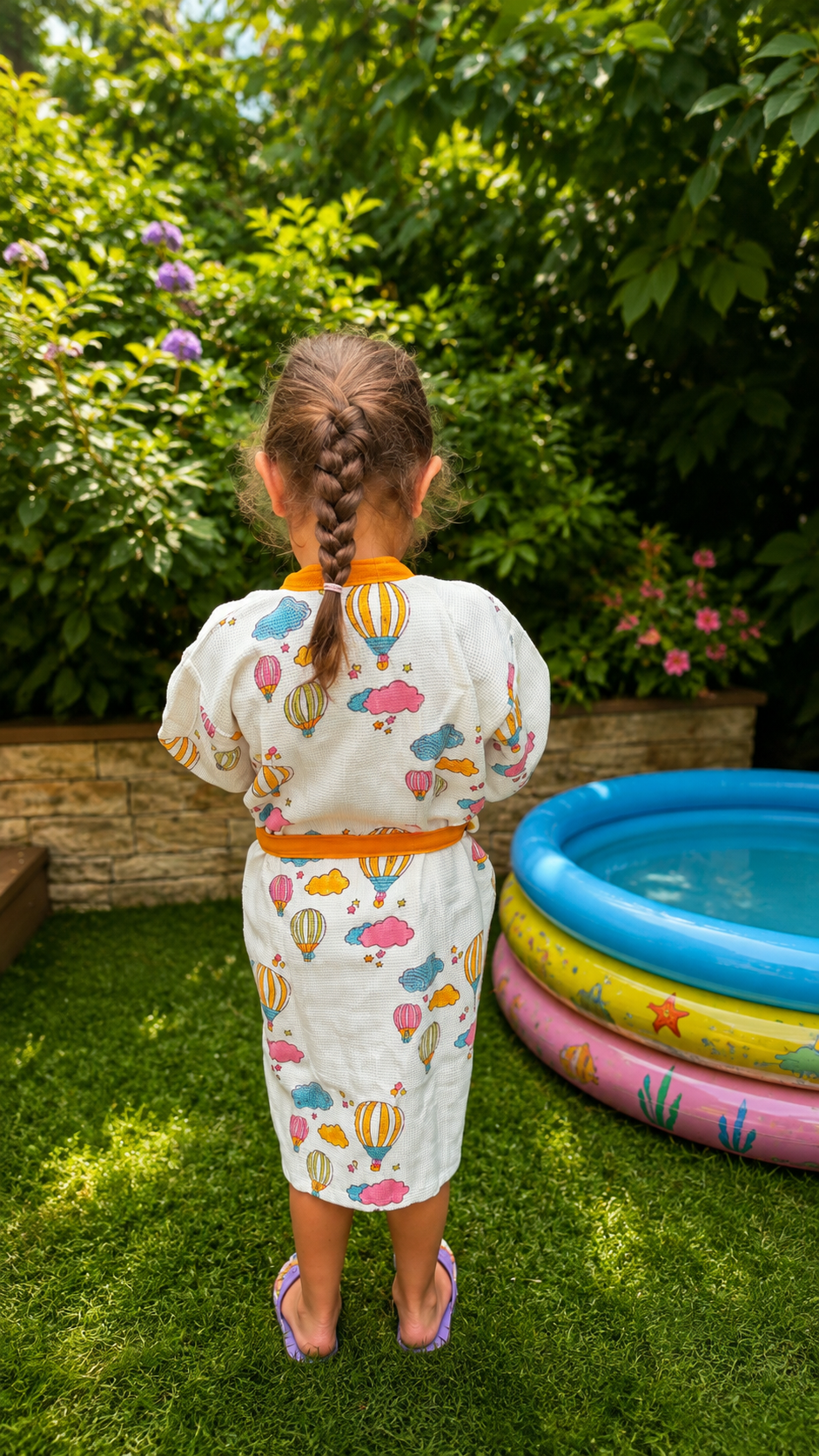 Cloudy Cuddles - Cotton Block Printed Kids Bathrobe
