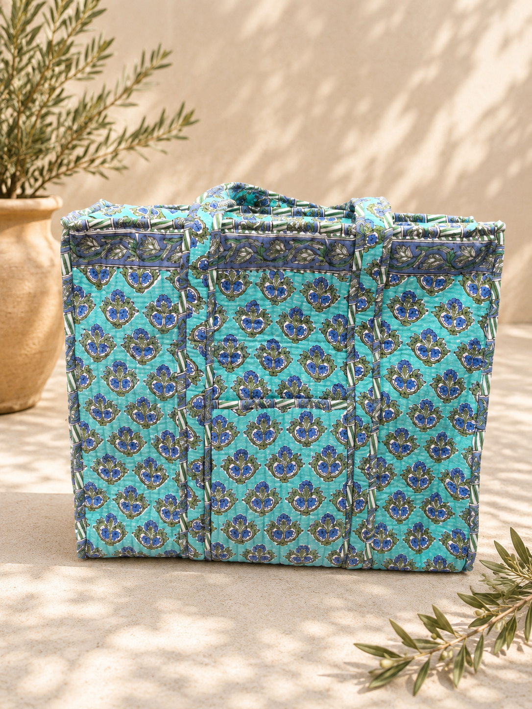 Indigo Garden Large Quilted Tote bag