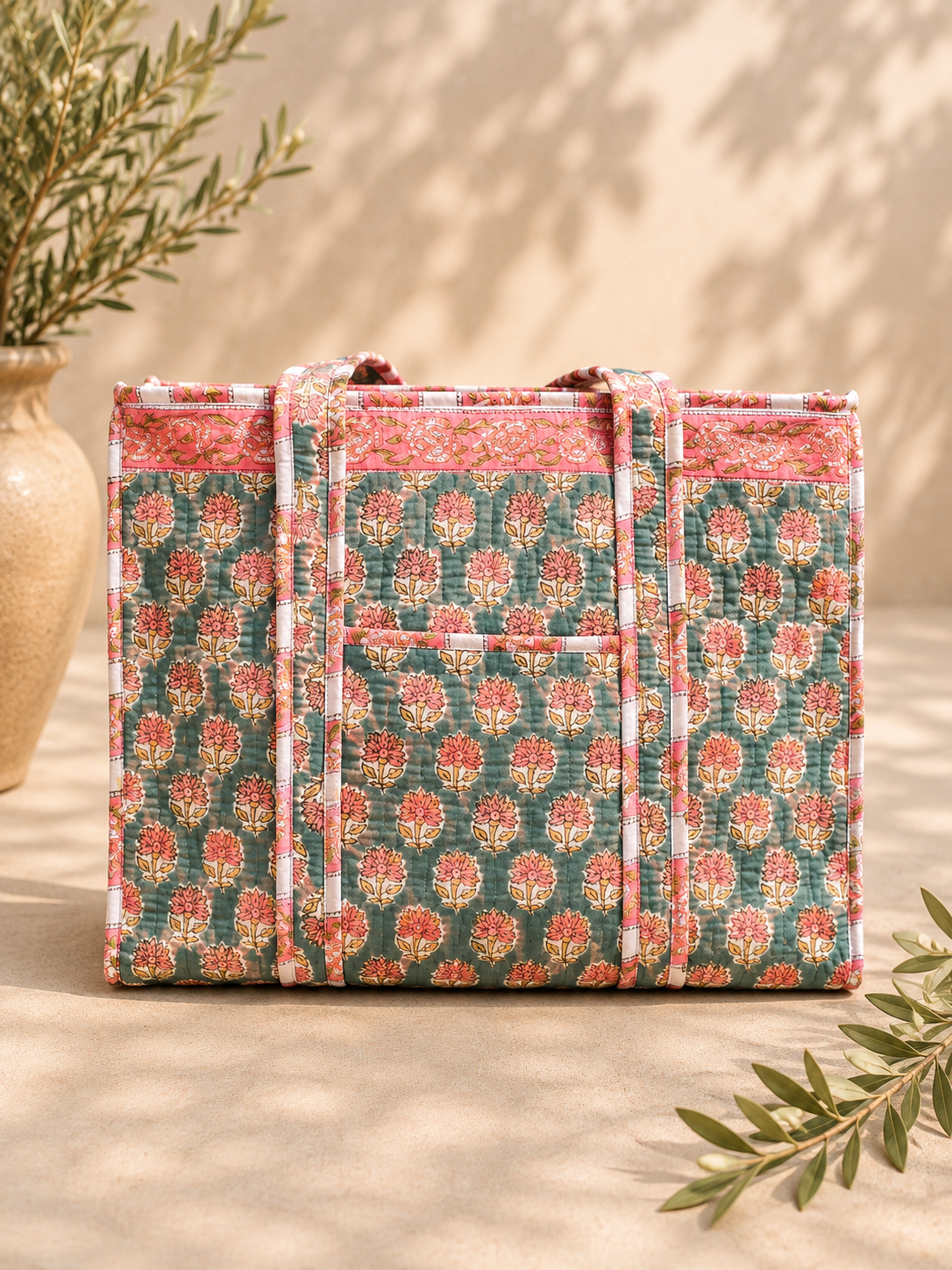 Blush Botanica Large Quilted Tote bag