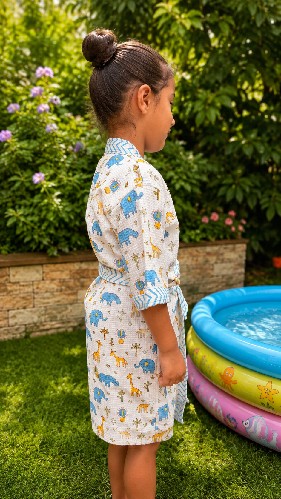 Jungle Giggles - Cotton Block Printed Kids Bathrobe
