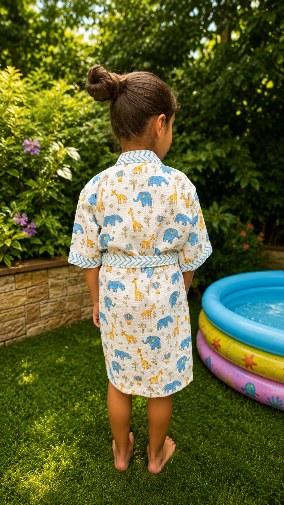 Jungle Giggles - Cotton Block Printed Kids Bathrobe